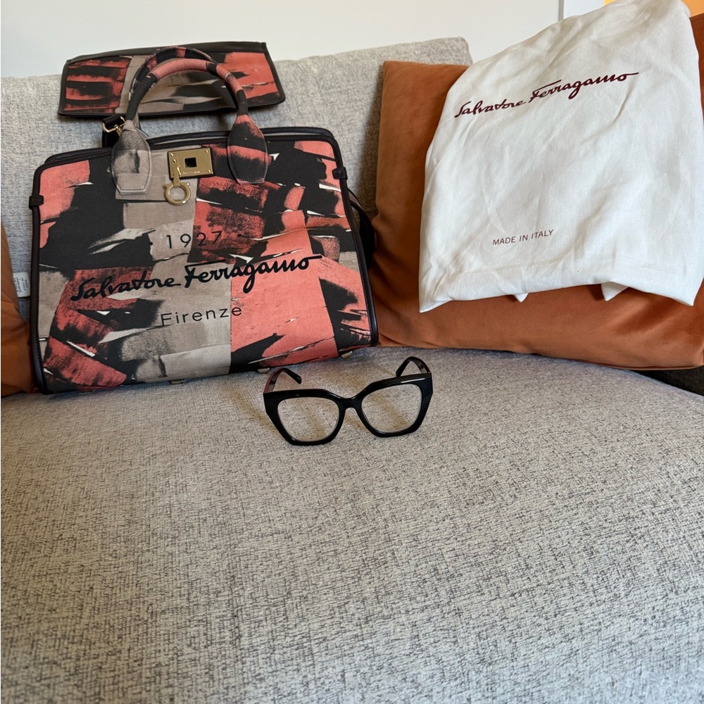 Salvatore Ferragamo Black and Red Graphic Handbag